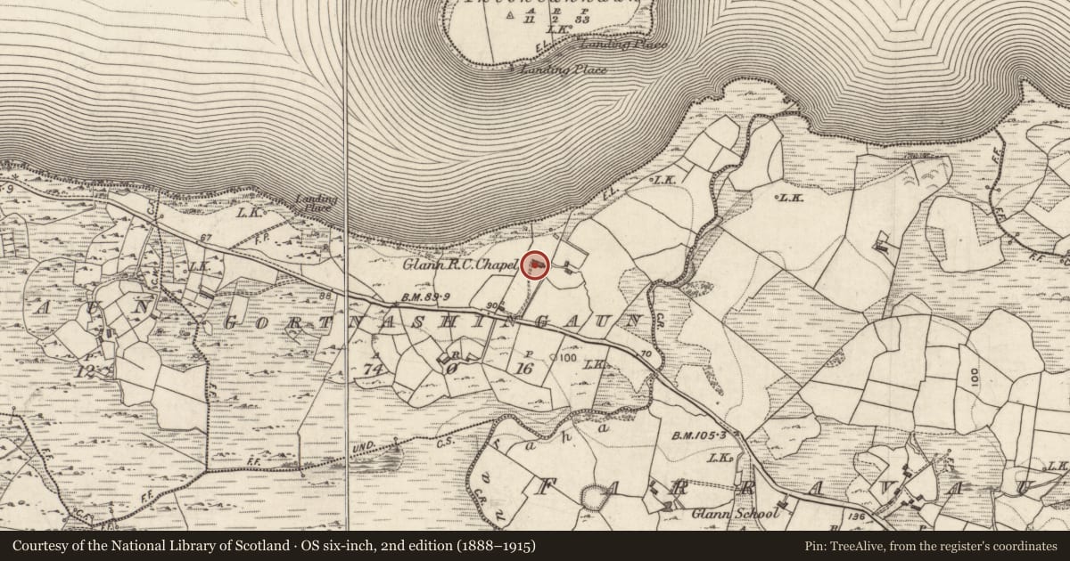 Ordnance Survey six-inch map, 2nd edition (1888–1915) covering the location of Chapel, Gortnashingaun, County Galway, with a pin at the register's coordinates