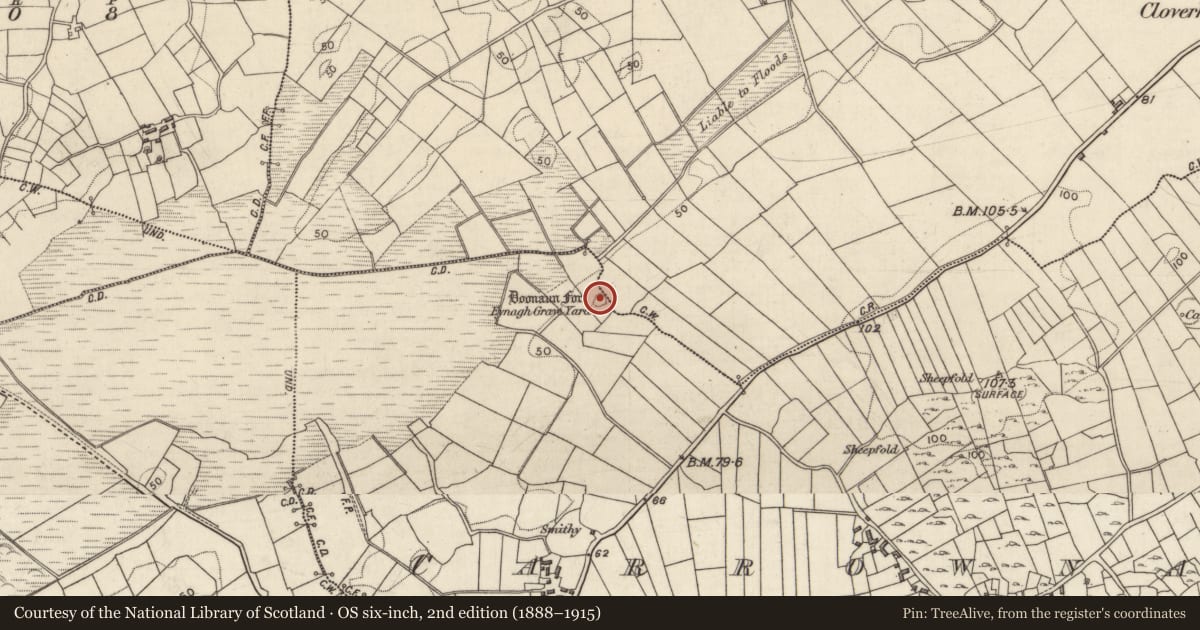 Ordnance Survey six-inch map, 2nd edition (1888–1915) covering the location of Enclosure, Carrownakib, County Galway, with a pin at the register's coordinates