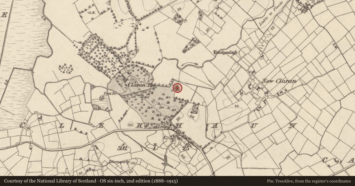 Ordnance Survey six-inch map, 2nd edition (1888–1915) covering the location of Designed landscape feature, Clerhaun, County Galway, with a pin at the register's coordinates