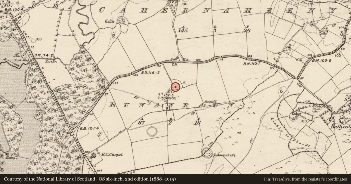 Ordnance Survey six-inch map, 2nd edition (1888–1915) covering the location of House - 18th/19th century, Bunanraun, County Galway, with a pin at the register's coordinates
