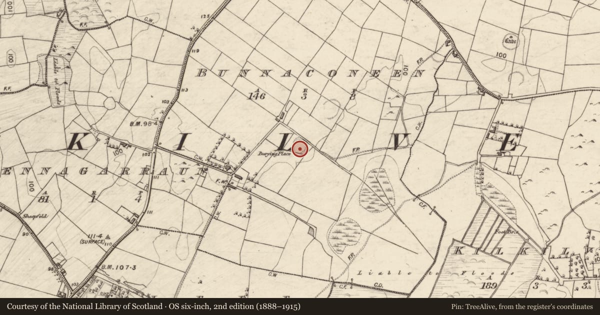 Ordnance Survey six-inch map, 2nd edition (1888–1915) covering the location of Ringfort - rath, Bunnaconeen, County Galway, with a pin at the register's coordinates