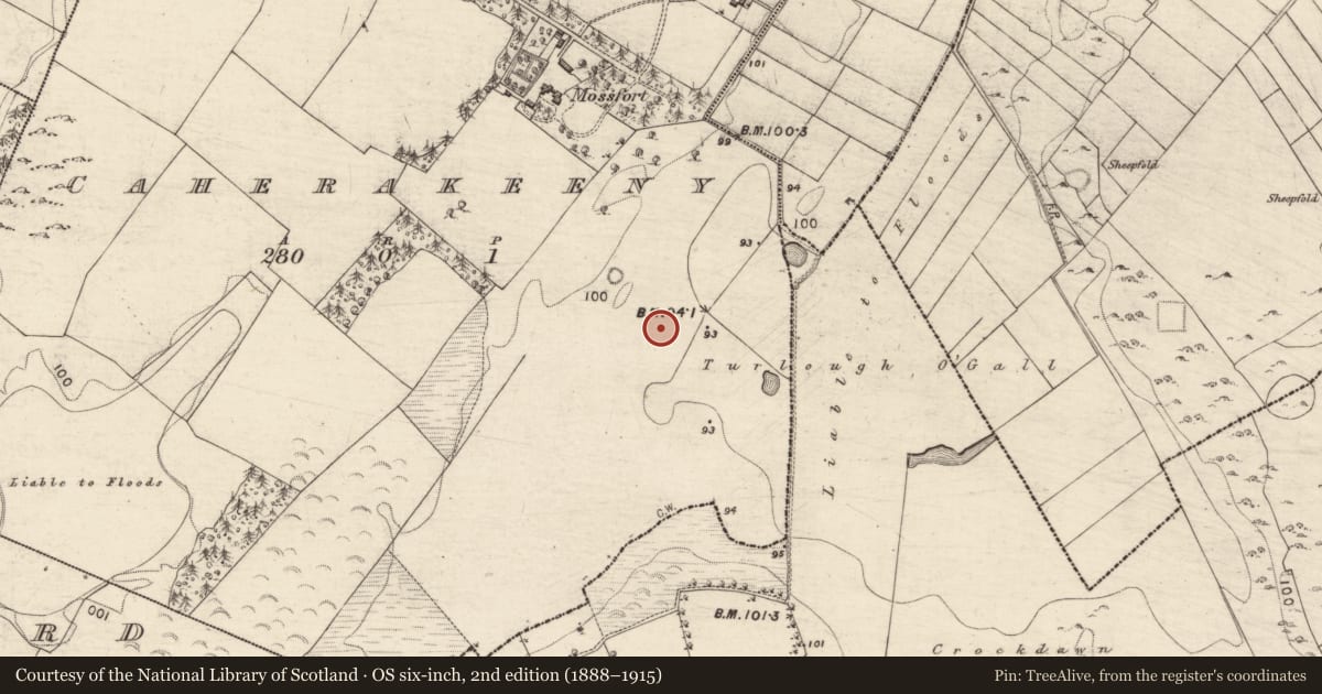 Ordnance Survey six-inch map, 2nd edition (1888–1915) covering the location of Enclosure, Caherakeeny, County Galway, with a pin at the register's coordinates