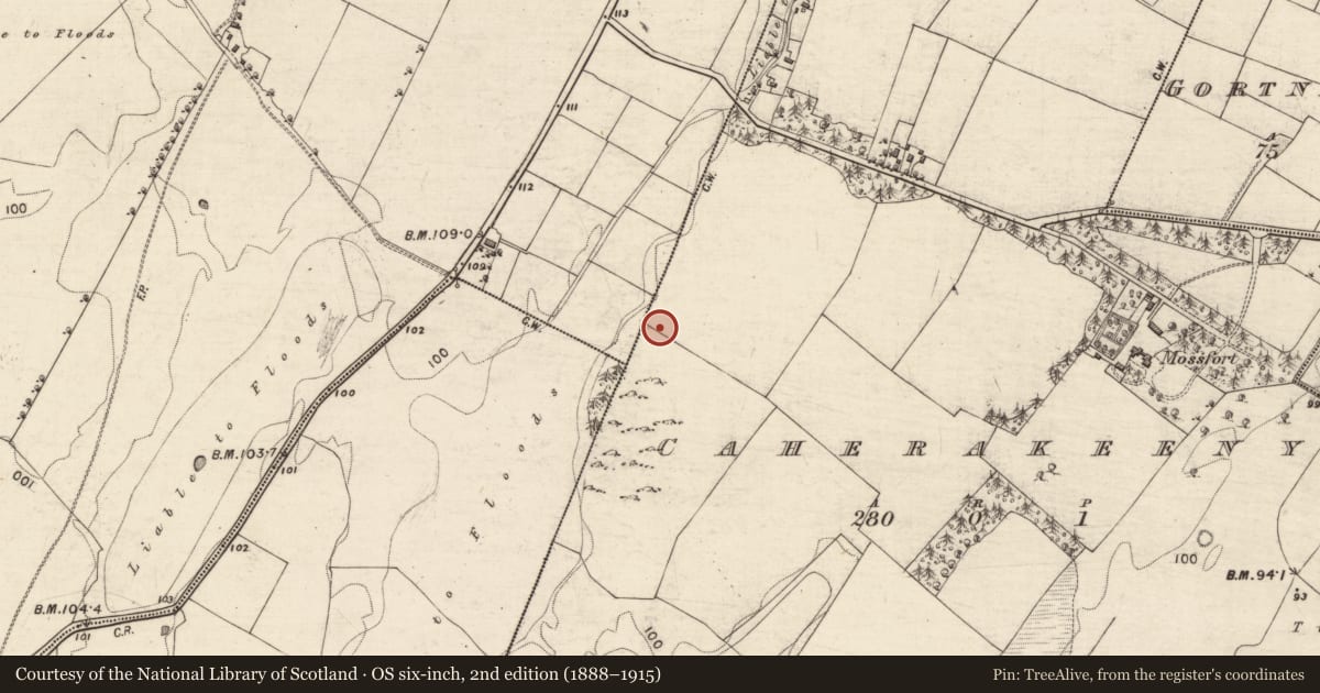 Ordnance Survey six-inch map, 2nd edition (1888–1915) covering the location of Enclosure, Caherakeeny, County Galway, with a pin at the register's coordinates