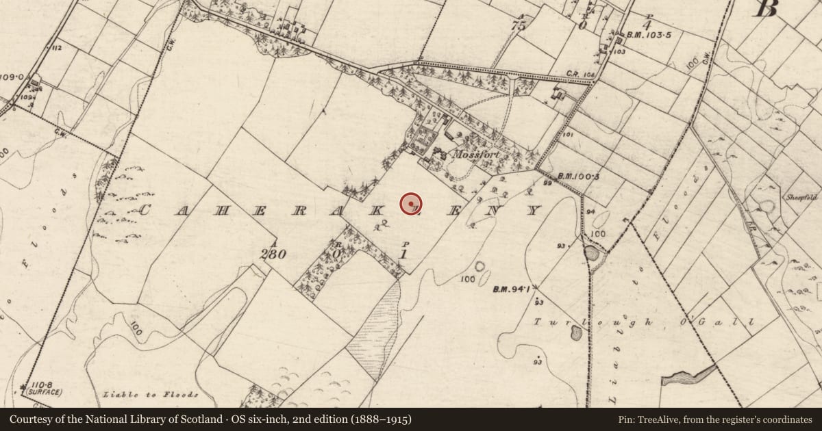 Ordnance Survey six-inch map, 2nd edition (1888–1915) covering the location of Enclosure, Caherakeeny, County Galway, with a pin at the register's coordinates