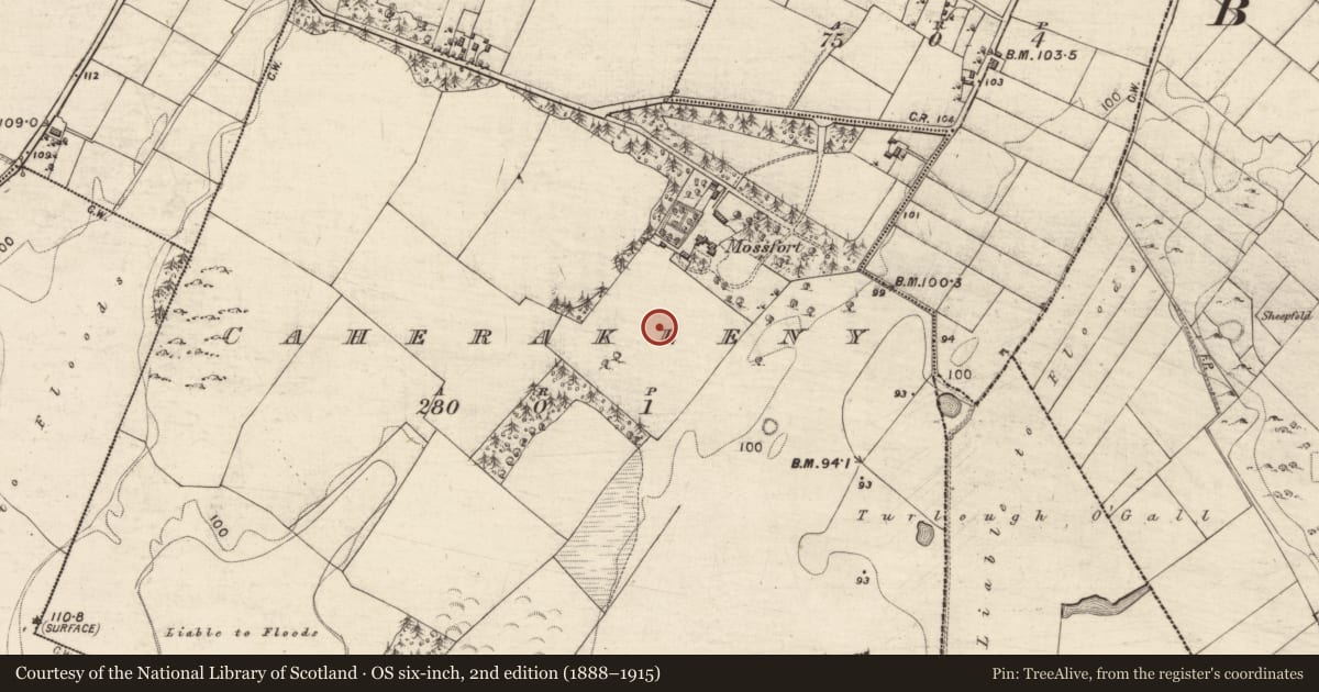 Ordnance Survey six-inch map, 2nd edition (1888–1915) covering the location of House - indeterminate date, Caherakeeny, County Galway, with a pin at the register's coordinates