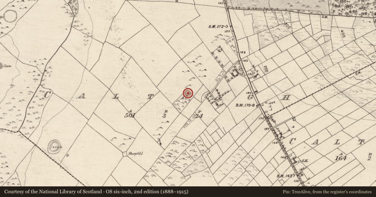 Ordnance Survey six-inch map, 2nd edition (1888–1915) covering the location of Enclosure, Caltragh, County Galway, with a pin at the register's coordinates