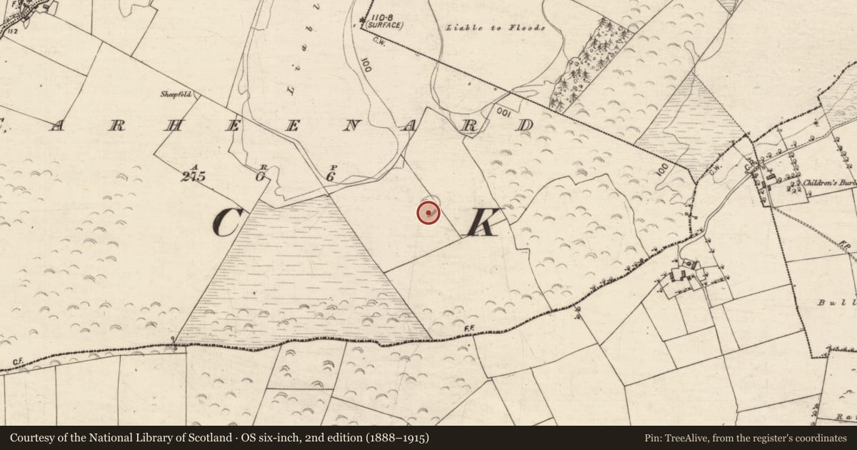 Ordnance Survey six-inch map, 2nd edition (1888–1915) covering the location of Enclosure, Carheenard, County Galway, with a pin at the register's coordinates