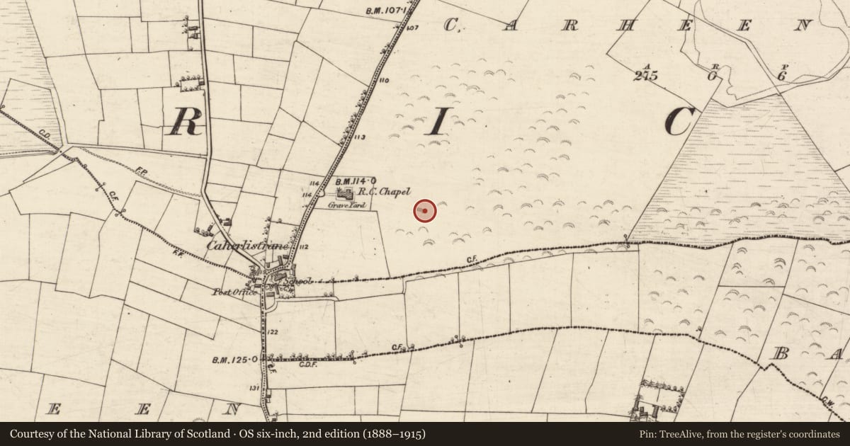 Ordnance Survey six-inch map, 2nd edition (1888–1915) covering the location of Enclosure, Carheenard, County Galway, with a pin at the register's coordinates