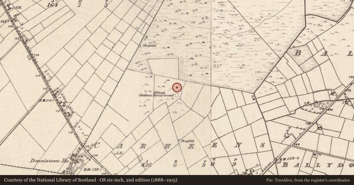 Ordnance Survey six-inch map, 2nd edition (1888–1915) covering the location of House - indeterminate date, Carheens, County Galway, with a pin at the register's coordinates