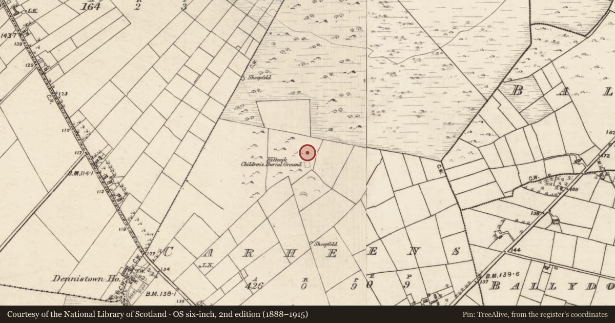 Ordnance Survey six-inch map, 2nd edition (1888–1915) covering the location of Well, Carheens, County Galway, with a pin at the register's coordinates
