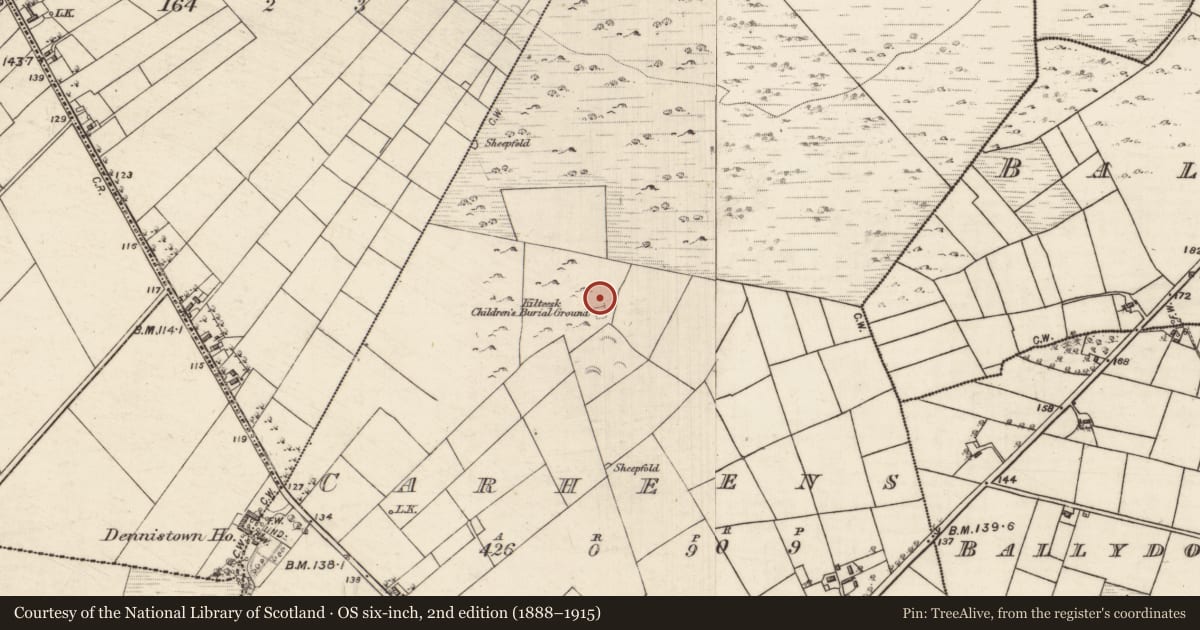 Ordnance Survey six-inch map, 2nd edition (1888–1915) covering the location of House - indeterminate date, Carheens, County Galway, with a pin at the register's coordinates