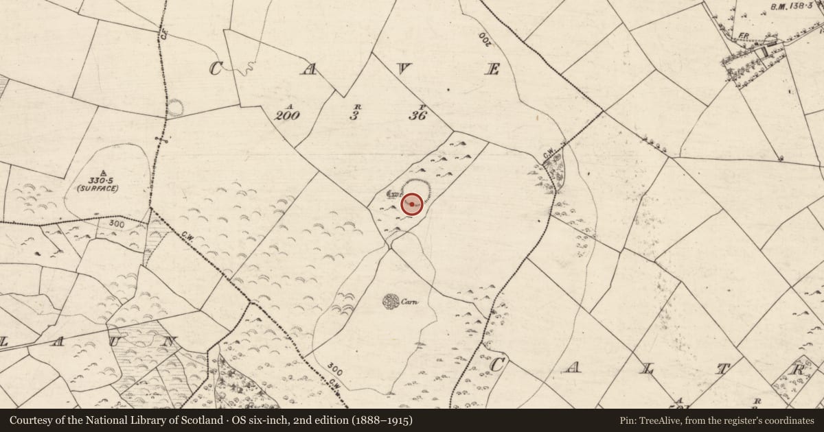 Ordnance Survey six-inch map, 2nd edition (1888–1915) covering the location of Souterrain, Cave, County Galway, with a pin at the register's coordinates