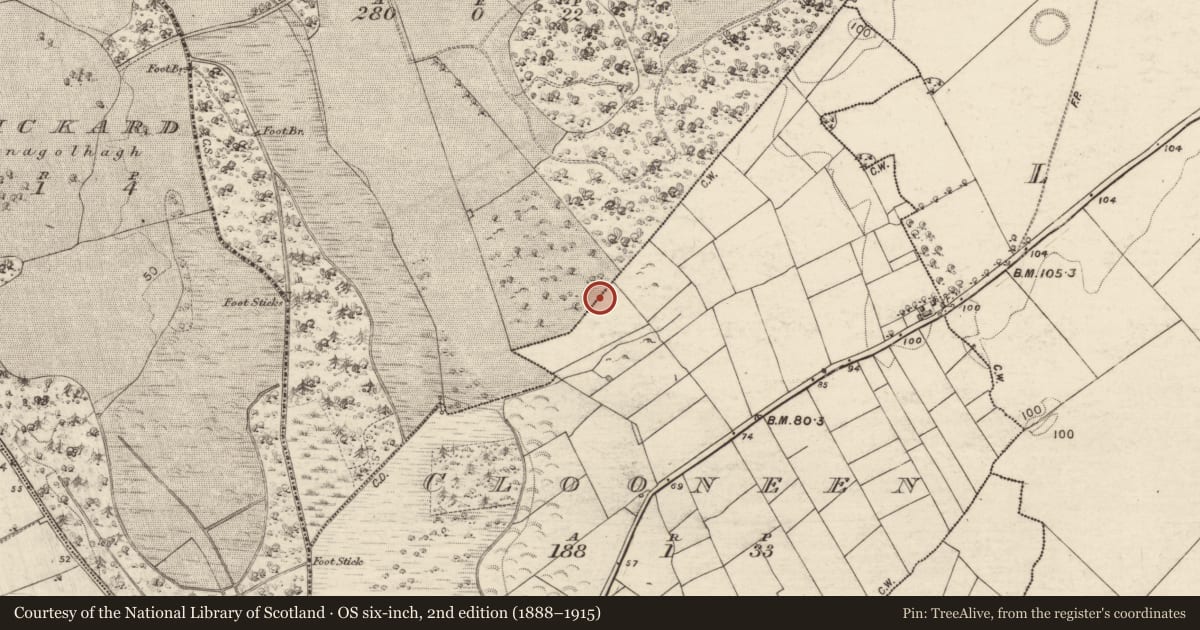 Ordnance Survey six-inch map, 2nd edition (1888–1915) covering the location of Enclosure, Clooneen, Deerpark, County Galway, with a pin at the register's coordinates