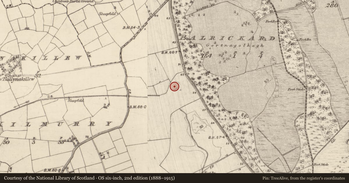 Ordnance Survey six-inch map, 2nd edition (1888–1915) covering the location of Ringfort - cashel, Cuilleen, County Galway, with a pin at the register's coordinates