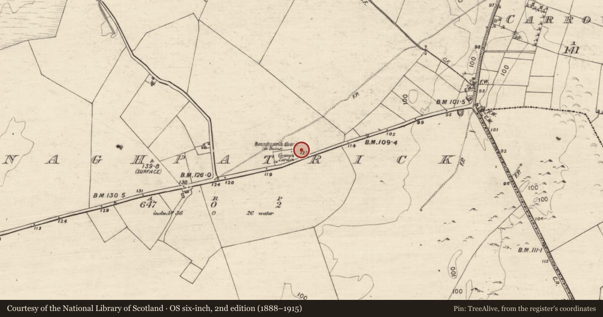 Ordnance Survey six-inch map, 2nd edition (1888–1915) covering the location of Graveyard, Donaghpatrick, County Galway, with a pin at the register's coordinates