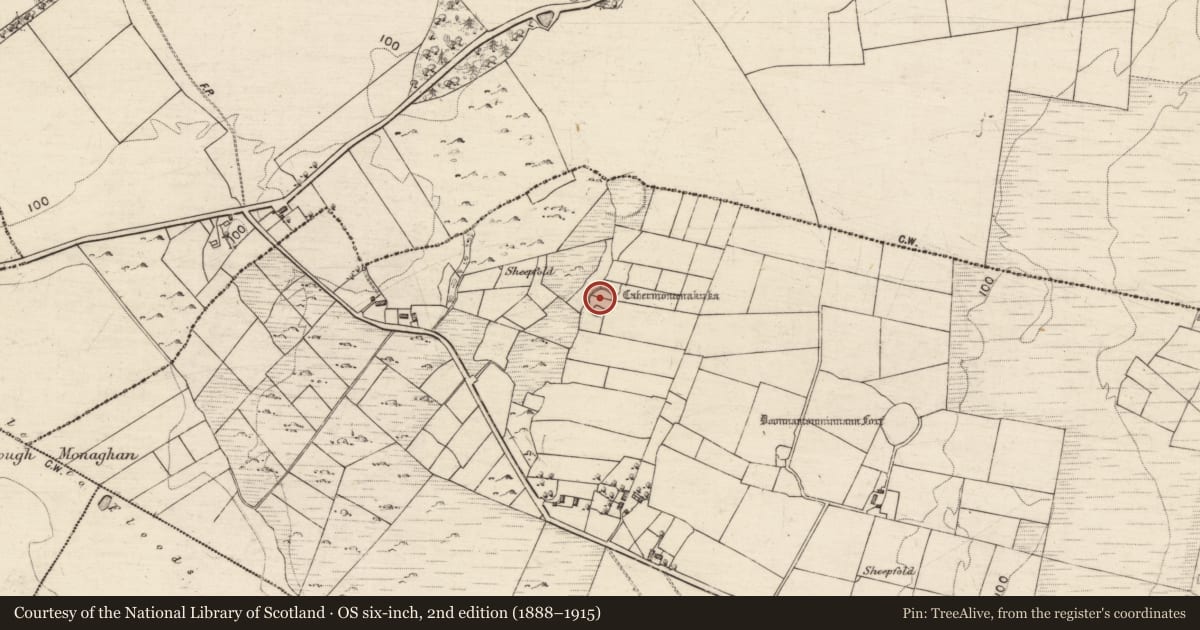 Ordnance Survey six-inch map, 2nd edition (1888–1915) covering the location of Ringfort - cashel, Fearagha, County Galway, with a pin at the register's coordinates