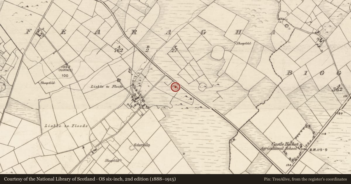 Ordnance Survey six-inch map, 2nd edition (1888–1915) covering the location of Ringfort - unclassified, Fearagha, County Galway, with a pin at the register's coordinates
