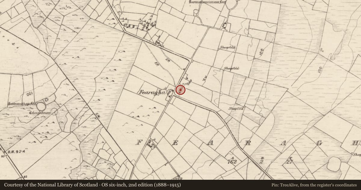 Ordnance Survey six-inch map, 2nd edition (1888–1915) covering the location of Earthwork, Fearagha, County Galway, with a pin at the register's coordinates