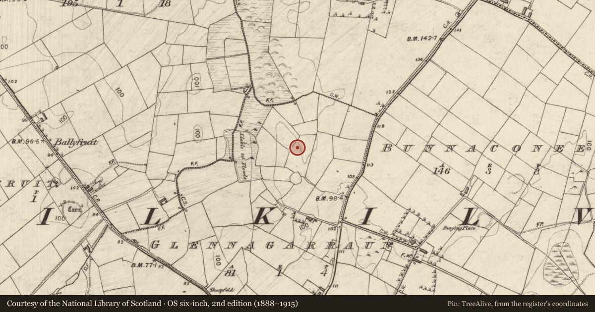 Ordnance Survey six-inch map, 2nd edition (1888–1915) covering the location of Enclosure, Glennagarraun, County Galway, with a pin at the register's coordinates