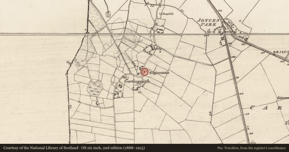 Ordnance Survey six-inch map, 2nd edition (1888–1915) covering the location of Earthwork, Largan, County Galway, with a pin at the register's coordinates