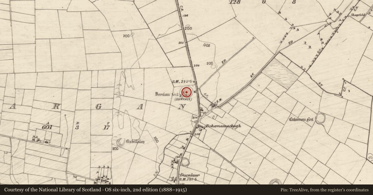 Ordnance Survey six-inch map, 2nd edition (1888–1915) covering the location of Ringfort - rath, Largan, County Galway, with a pin at the register's coordinates