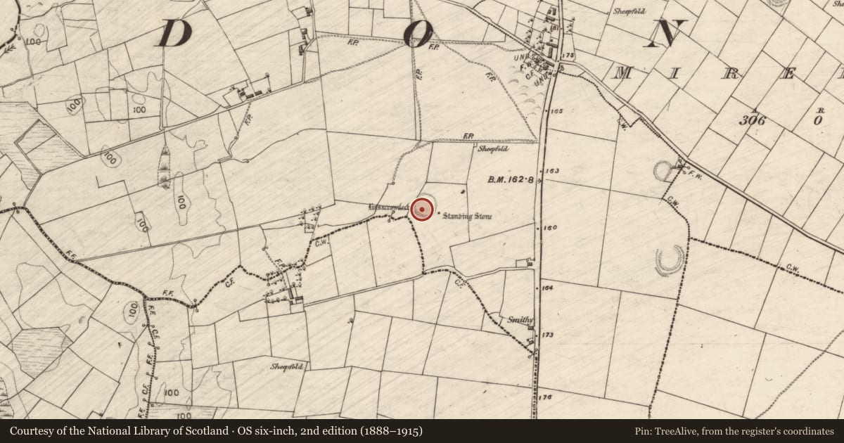 Ordnance Survey six-inch map, 2nd edition (1888–1915) covering the location of Standing stone, Largan, County Galway, with a pin at the register's coordinates