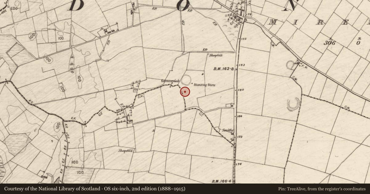 Ordnance Survey six-inch map, 2nd edition (1888–1915) covering the location of Children's burial ground, Largan, County Galway, with a pin at the register's coordinates