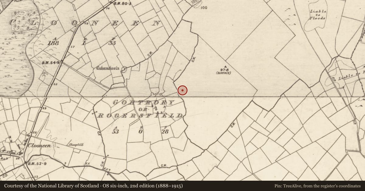 Ordnance Survey six-inch map, 2nd edition (1888–1915) covering the location of Enclosure, Liss, County Galway, with a pin at the register's coordinates