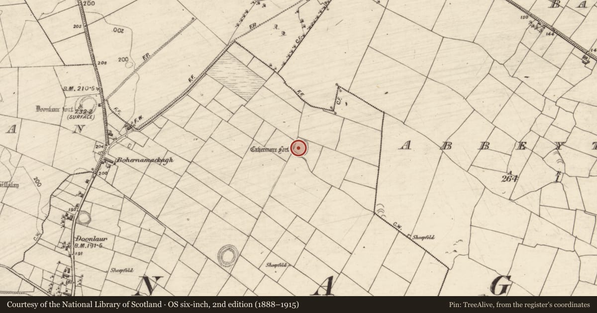 Ordnance Survey six-inch map, 2nd edition (1888–1915) covering the location of Ringfort - rath, Mirehill, County Galway, with a pin at the register's coordinates