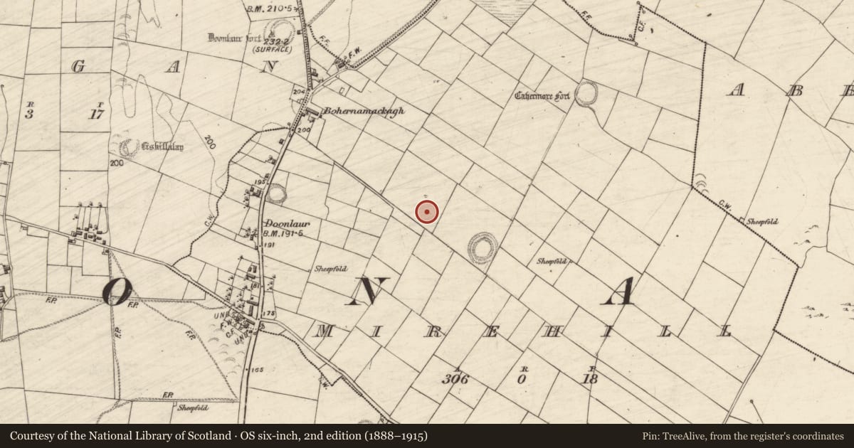 Ordnance Survey six-inch map, 2nd edition (1888–1915) covering the location of Ringfort - unclassified, Mirehill, County Galway, with a pin at the register's coordinates