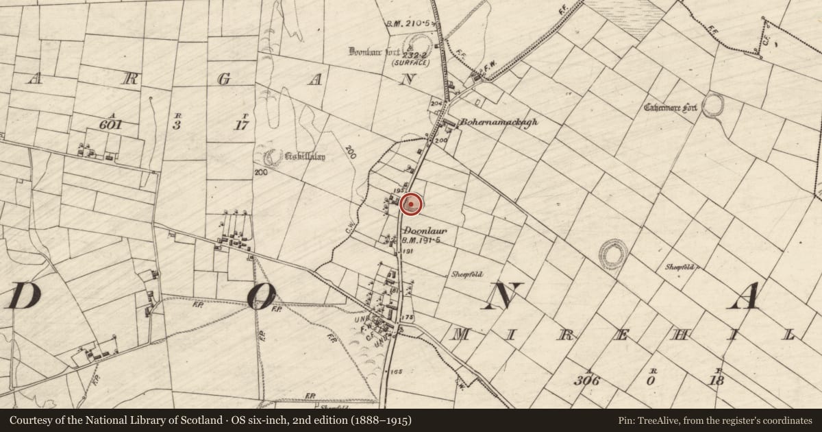 Ordnance Survey six-inch map, 2nd edition (1888–1915) covering the location of Ringfort - rath, Mirehill, County Galway, with a pin at the register's coordinates