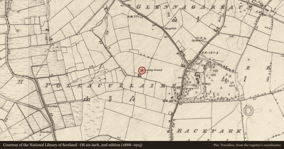Ordnance Survey six-inch map, 2nd edition (1888–1915) covering the location of Ringfort - unclassified, Pollacullaire, County Galway, with a pin at the register's coordinates