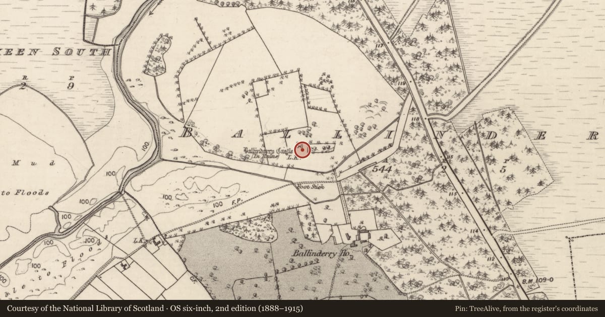 Ordnance Survey six-inch map, 2nd edition (1888–1915) covering the location of Bawn, Ballinderry, County Galway, with a pin at the register's coordinates