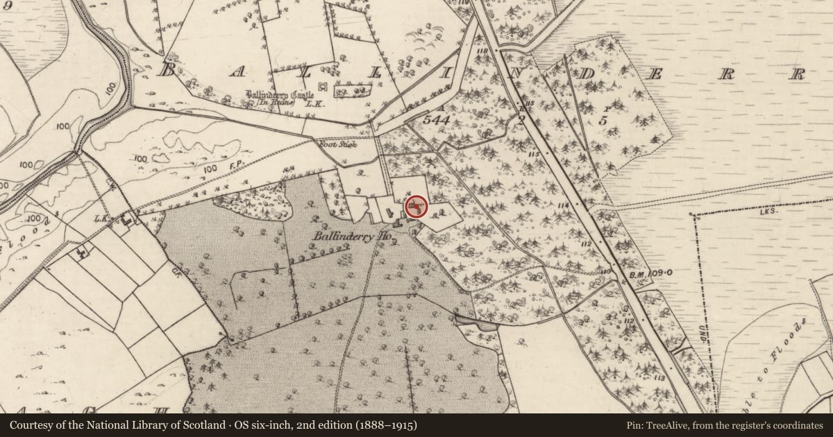 Ordnance Survey six-inch map, 2nd edition (1888–1915) covering the location of Building, Ballinderry, County Galway, with a pin at the register's coordinates
