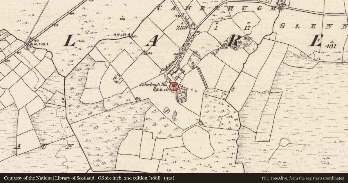 Ordnance Survey six-inch map, 2nd edition (1888–1915) covering the location of Country house, Caherhugh, County Galway, with a pin at the register's coordinates