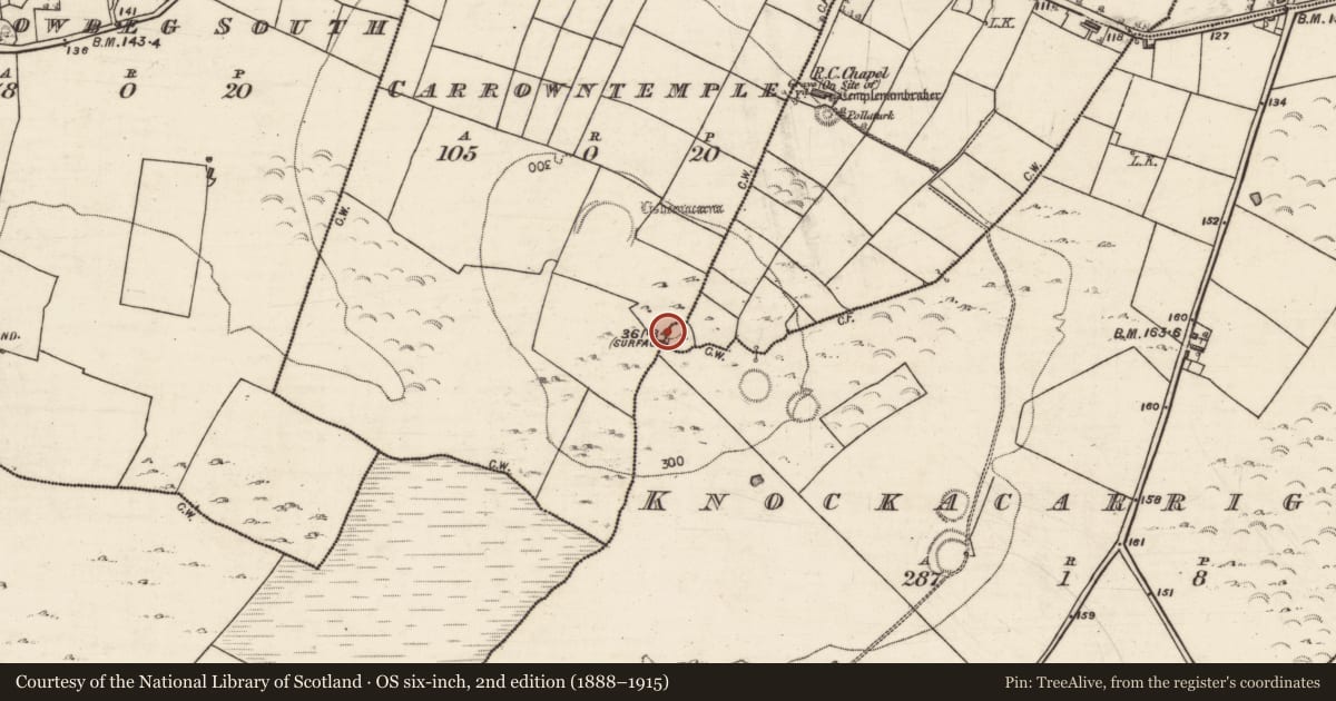 Ordnance Survey six-inch map, 2nd edition (1888–1915) covering the location of Cairn - unclassified, County Galway, with a pin at the register's coordinates