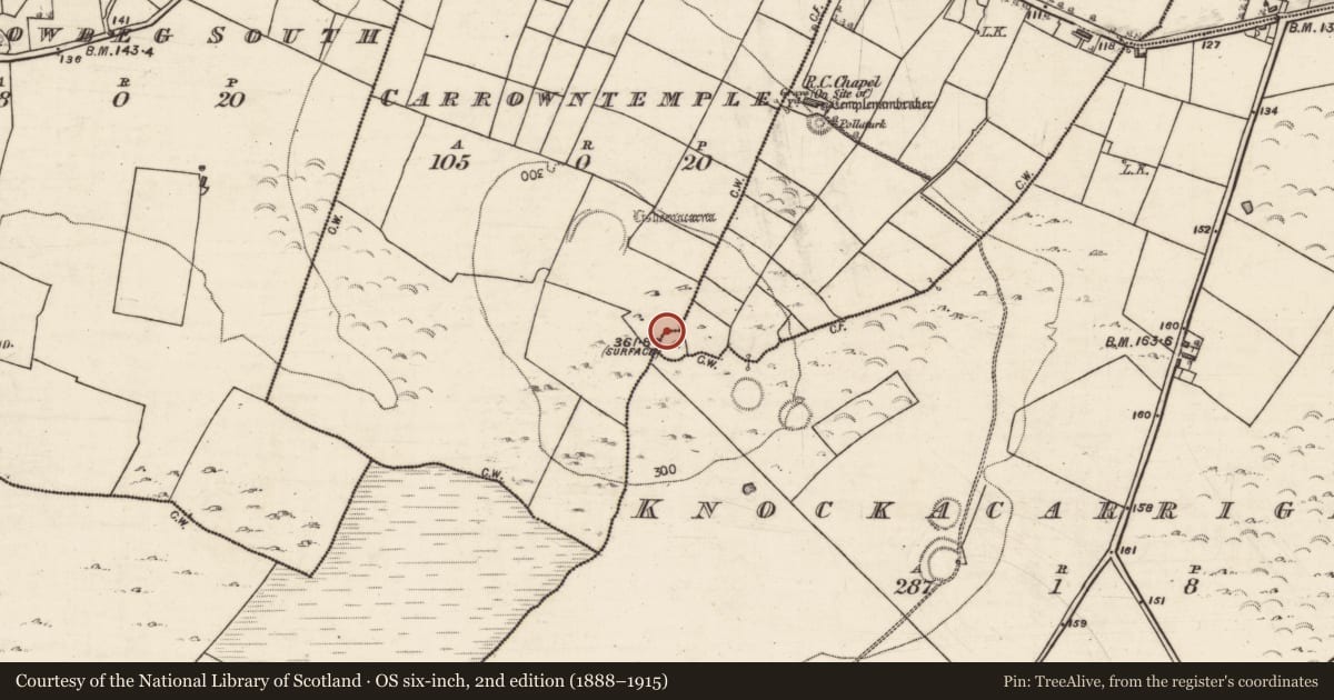 Ordnance Survey six-inch map, 2nd edition (1888–1915) covering the location of Cairn - unclassified, Carrowntemple, County Galway, with a pin at the register's coordinates