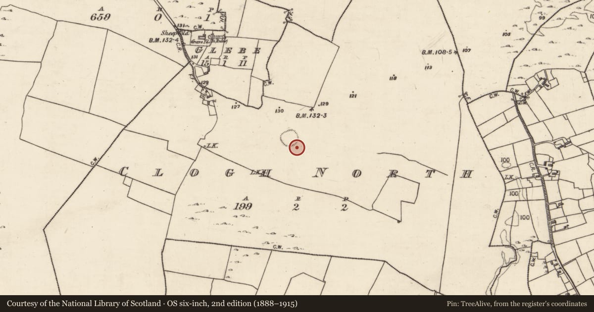 Ordnance Survey six-inch map, 2nd edition (1888–1915) covering the location of Ringfort - rath, Clogh North, County Galway, with a pin at the register's coordinates