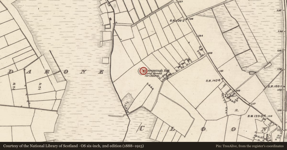 Ordnance Survey six-inch map, 2nd edition (1888–1915) covering the location of Ringfort - rath, Cloonascragh, County Galway, with a pin at the register's coordinates