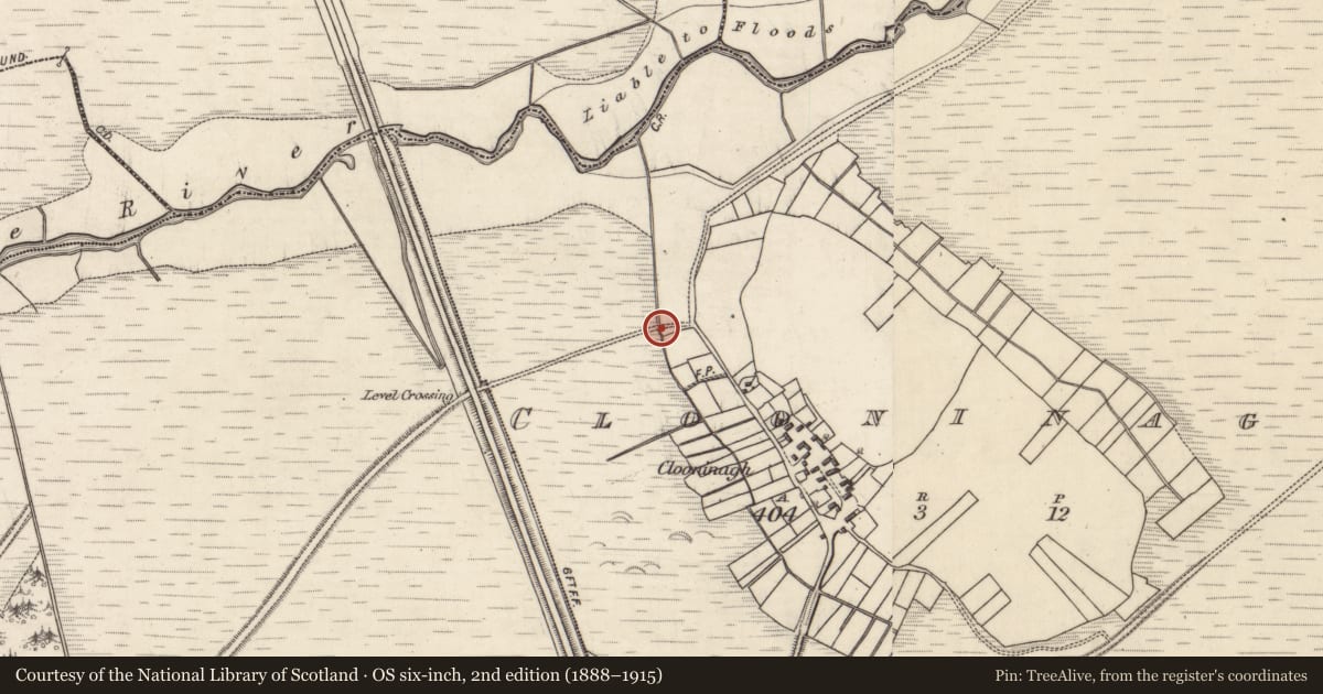 Ordnance Survey six-inch map, 2nd edition (1888–1915) covering the location of Stepping stones, Clooninagh, County Galway, with a pin at the register's coordinates
