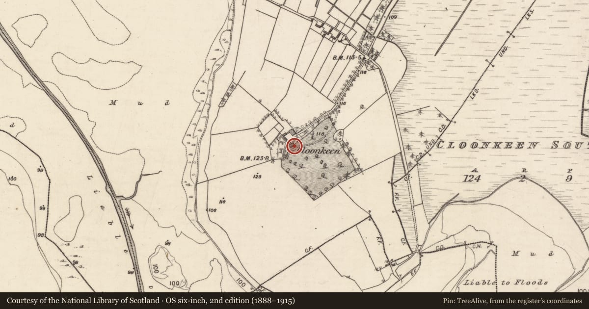 Ordnance Survey six-inch map, 2nd edition (1888–1915) covering the location of Country house, Cloonkeen North, County Galway, with a pin at the register's coordinates