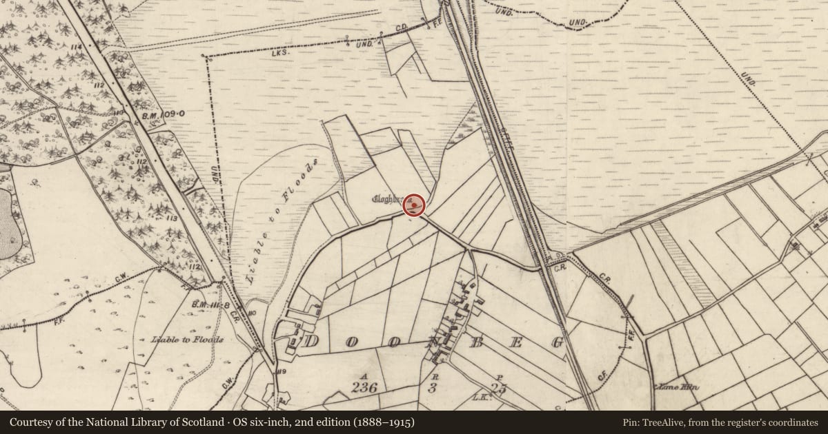 Ordnance Survey six-inch map, 2nd edition (1888–1915) covering the location of Mass-rock, Doonbeg, County Galway, with a pin at the register's coordinates