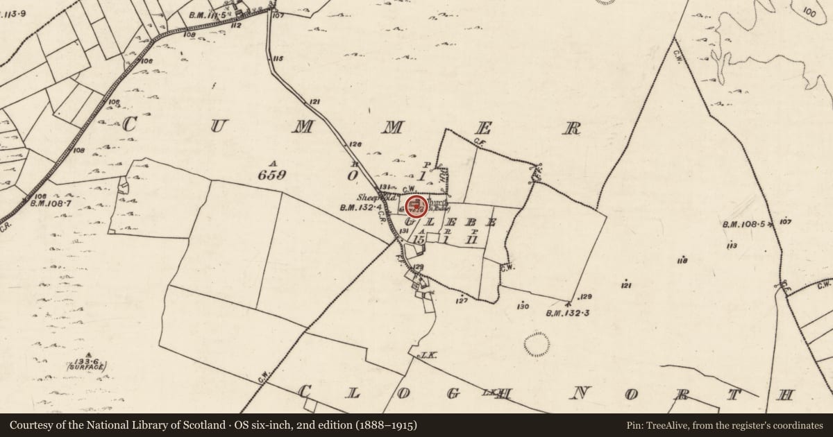 Ordnance Survey six-inch map, 2nd edition (1888–1915) covering the location of Ecclesiastical enclosure, Cummer, Glebe, County Galway, with a pin at the register's coordinates