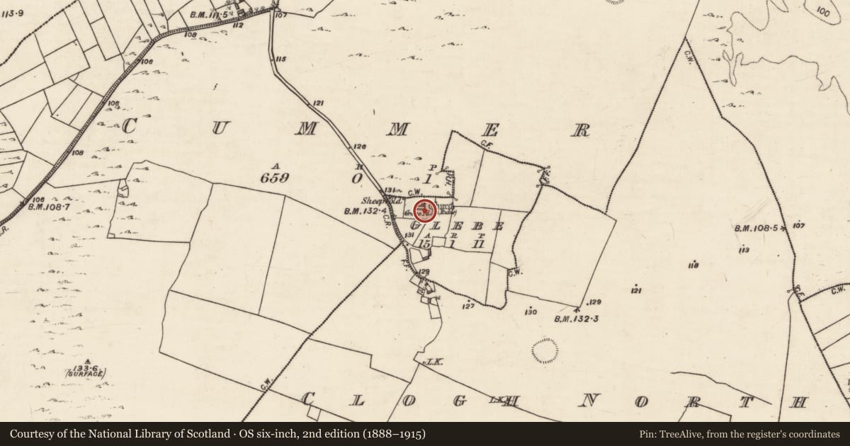 Ordnance Survey six-inch map, 2nd edition (1888–1915) covering the location of Burial, Glebe, County Galway, with a pin at the register's coordinates