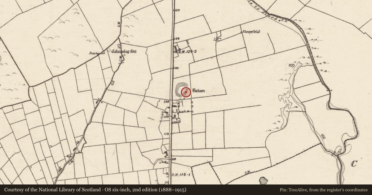 Ordnance Survey six-inch map, 2nd edition (1888–1915) covering the location of Children's burial ground, Glennafosha, County Galway, with a pin at the register's coordinates