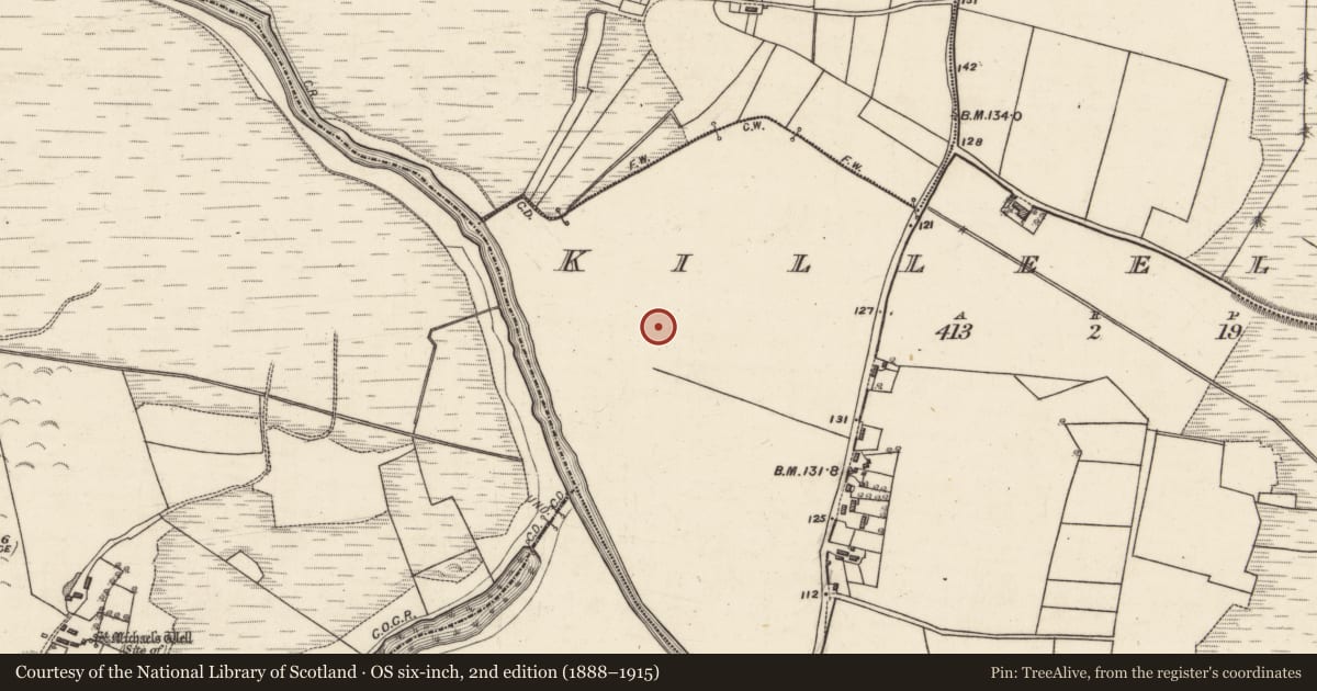 Ordnance Survey six-inch map, 2nd edition (1888–1915) covering the location of Children's burial ground, Killeelaun, County Galway, with a pin at the register's coordinates