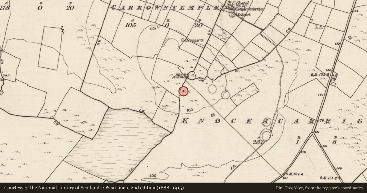Ordnance Survey six-inch map, 2nd edition (1888–1915) covering the location of House - indeterminate date, Knockacarrigeen, County Galway, with a pin at the register's coordinates