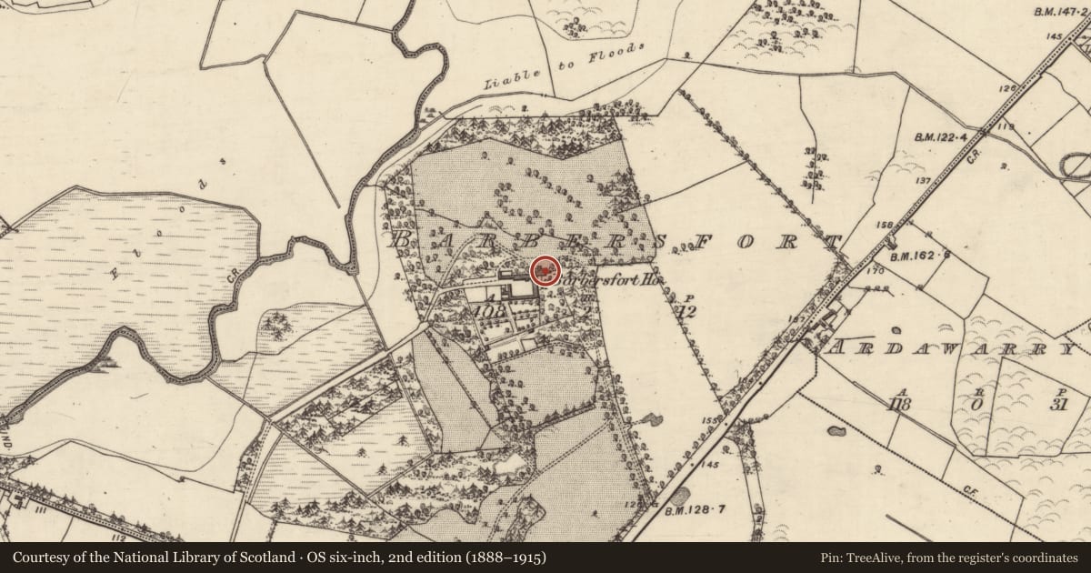 Ordnance Survey six-inch map, 2nd edition (1888–1915) covering the location of House - 18th/19th century, Barbersfort, County Galway, with a pin at the register's coordinates