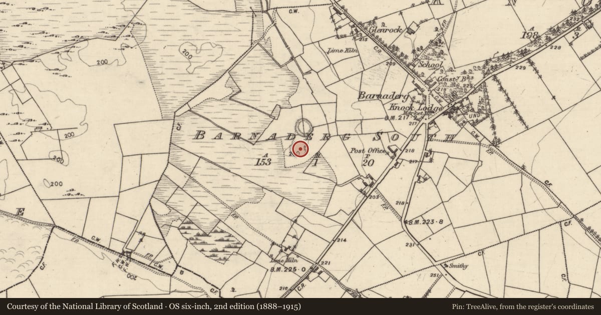 Ordnance Survey six-inch map, 2nd edition (1888–1915) covering the location of Ringfort - rath, Barnaderg South, County Galway, with a pin at the register's coordinates