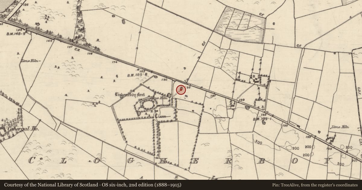 Ordnance Survey six-inch map, 2nd edition (1888–1915) covering the location of Well, Clogherboy, County Galway, with a pin at the register's coordinates